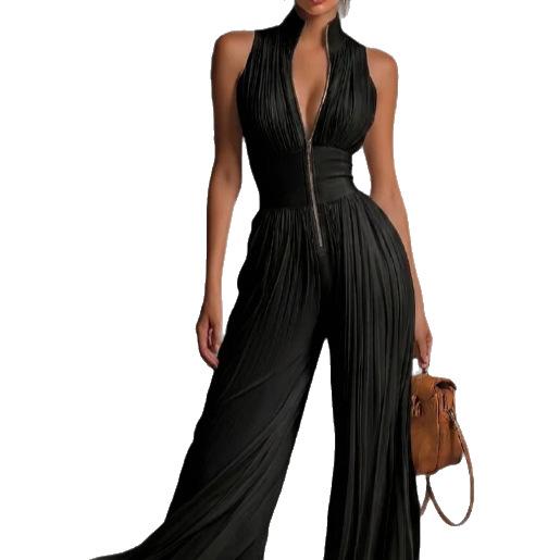 New French Elegant Jumpsuit Comfortable Sleeveless Sexy Waist Wide Leg Jumpsuit