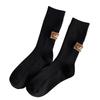 Women's Black & White Mid-Calf Wool Socks with Leather Label - Autumn/Winter Trendy Style