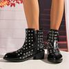 Women's Wide Width Studded Ankle Boots, Pointed Toe Mid Heel Martin Boots, Side Zipper Fashion Booties for Women