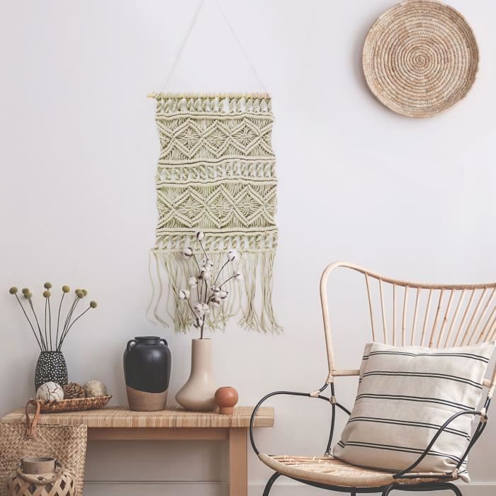Tissage / Suspension murale Macrame Décoration murale - 45 x 50 cm - Marron naturel