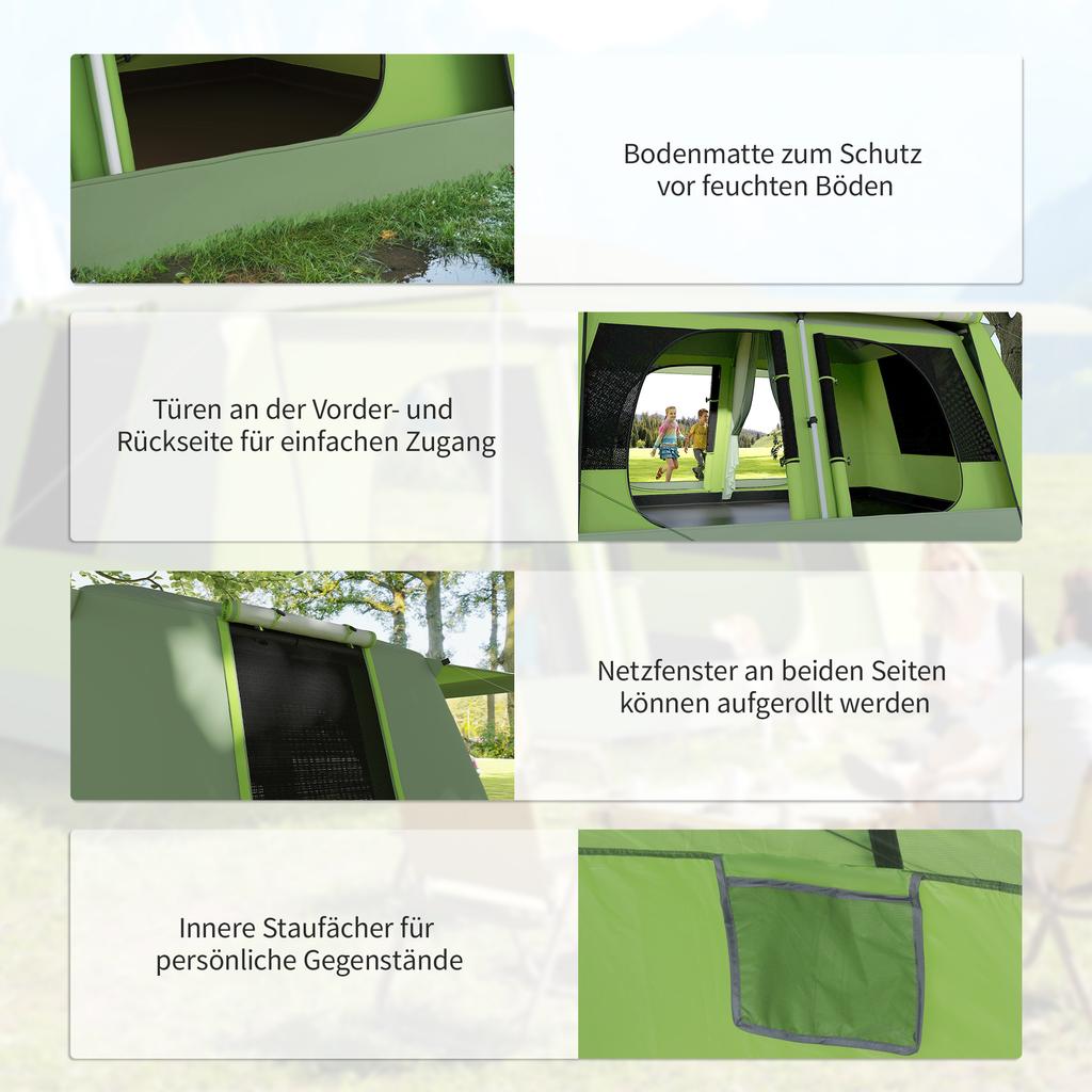 Tunnel Tent Camping Shelter W/ Porch, Two Rooms, Lamp Hook, Portable Carry Bag