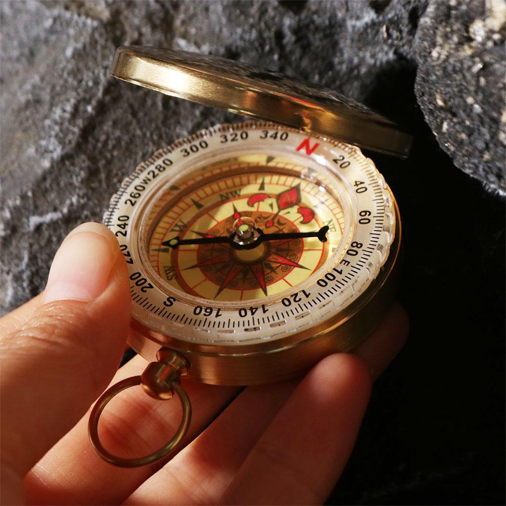 Gold Color Outdoor Compass Brass Material Camping Compass Portable Pocket Compass Navigation