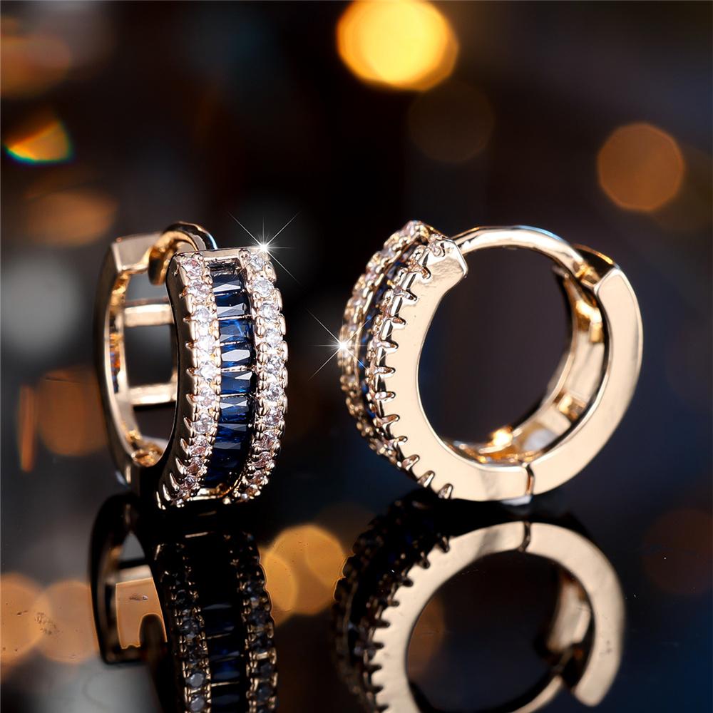 Cute Female White Blue Zircon Stone Round Hoop Earrings  Female Gold Color Wedding Jewelry For Women