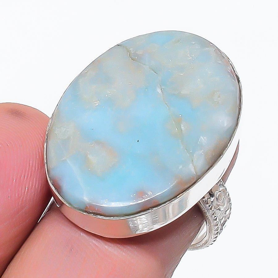 Natural Larimar Gemstone Handmade 925 Sterling Silver Jewelry Ring Size 7 l3Y42