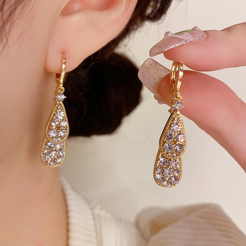 Double-layer Full Zircon Teardrop Earrings Light Luxury Temperament High-end Exquisite Versatile Earrings