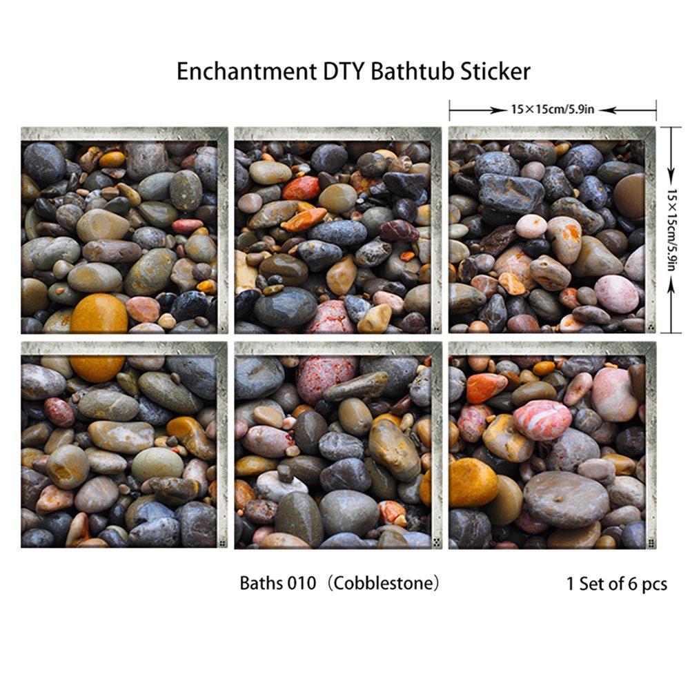 6 Stück Kopfsteinpflaster-Badewannenaufkleber, rutschfest, wasserdicht, 3D-Effekt, selbstklebender Badezimmeraufkleber, PVC, abnehmbares dekoratives Wandbild