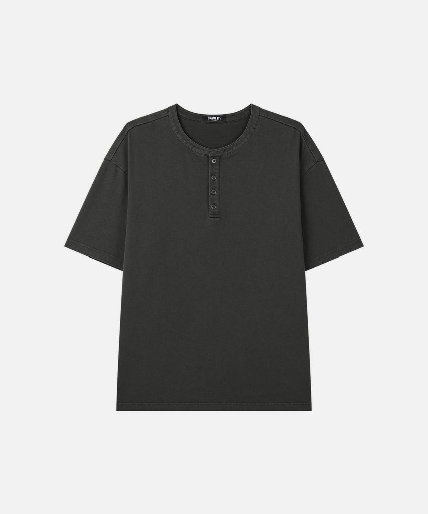DRAW FIT Pigment Cotton Henley Neck Half T-Shirt [Charcoal]