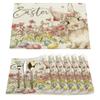 Happy Easter Bunny Flower Placemats Set of 6 - Buffalo Plaid Rabbit Linen Place Mat Washable Non-Slip Table Mats