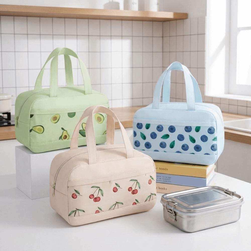 Large Capacity Fruit Printed Lunch Bag Aluminium Foil Waterproof Insulated Cooler Bag Leak-Proof with Zipper Food Storage Pouch