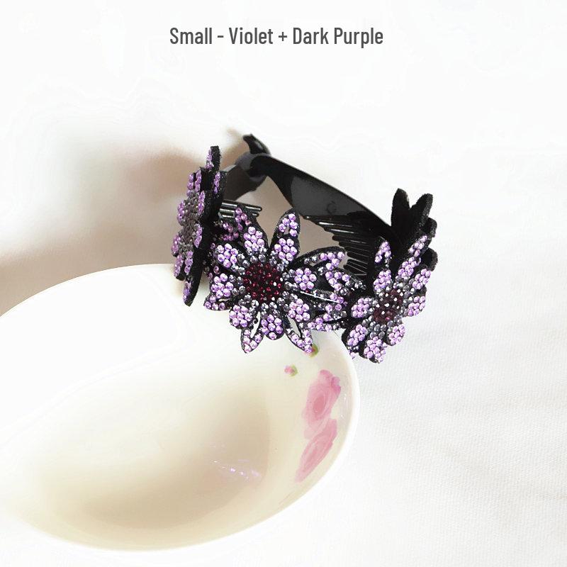 Double-Layer Rhinestone Flower Hair Clip & Hair Tie: Elegant Bun Styling Accessory