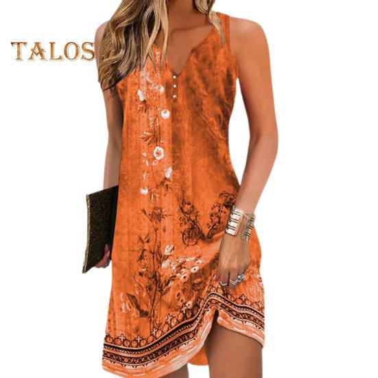 

Женское летнее платье с V-образным вырезом и открытыми плечами без рукавов в стиле ретро с цветочным принтом, свободное трапециевидное мягкое дышащее OL, короткое женское короткое платье для отдыха, пляжное мини-платье XL оранжевый