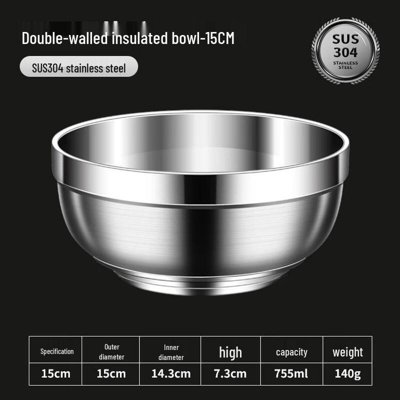Zhebu 316 Stainless Steel Double-Layer Rice Bowl Set (10-Pack)