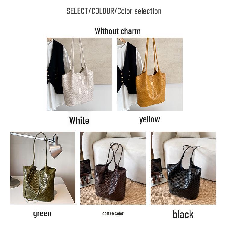 Popular Women's Large Capacity Mother-Child Tote - High-End Woven Texture Single Shoulder Bag for Commute and Shopping.