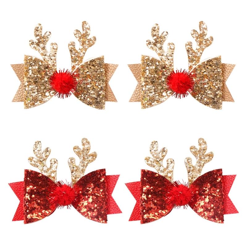 Sparkling Hair Clip with Sequins Cute Bowknot Deer Horn Hairpin for Girls Perfect Festive Headwear Christmas Present