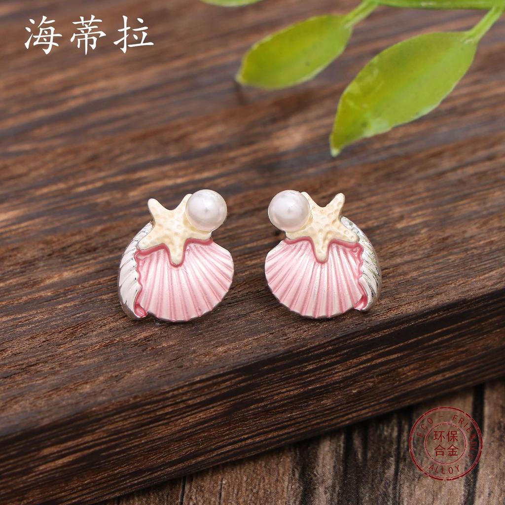 Peinture couleur huile mignon collier étoile de mer ensemble boucles d'oreilles clous, petit collier étoile de mer polyvalent pour femmes