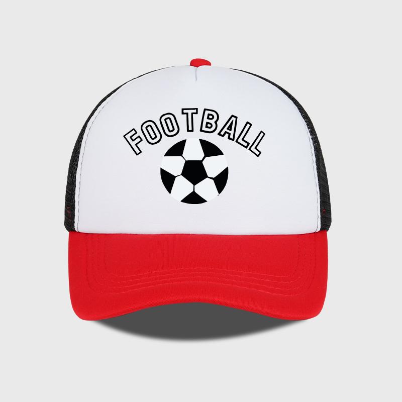 “FOOTBALL” Football-Print Sponge Mesh Cap - Adjustable Unisex Sun Hat for Soccer Fans - Fan Gift Cap