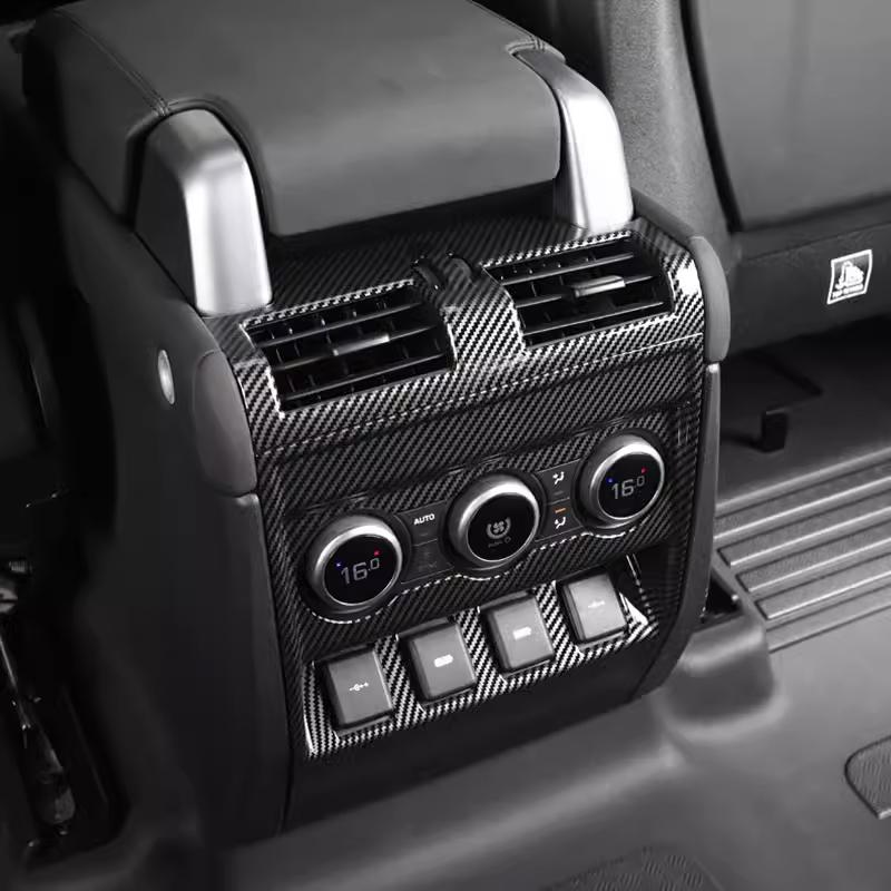 For Land Rover Defender 110 130 2020-2024 ABS Carbon Fiber Armrest Box Air Outlet Rear Anti-kick Cover Car Interior Accessory