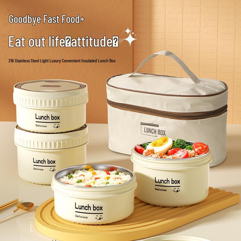 316 Stainless Steel Insulated Microwave Bento Lunch Box with Soup Bowl, Round Gift Set for Office Workers and Students.
