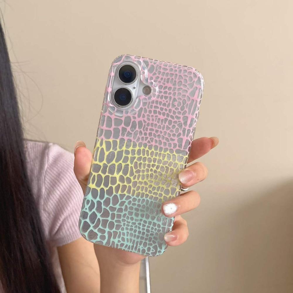 New Luxury IMD Glossy Crocodile Color Splicing Pattern Phone Case For 17 Pro 16 15 Pro Max Hard Shockproof Bumper Cover