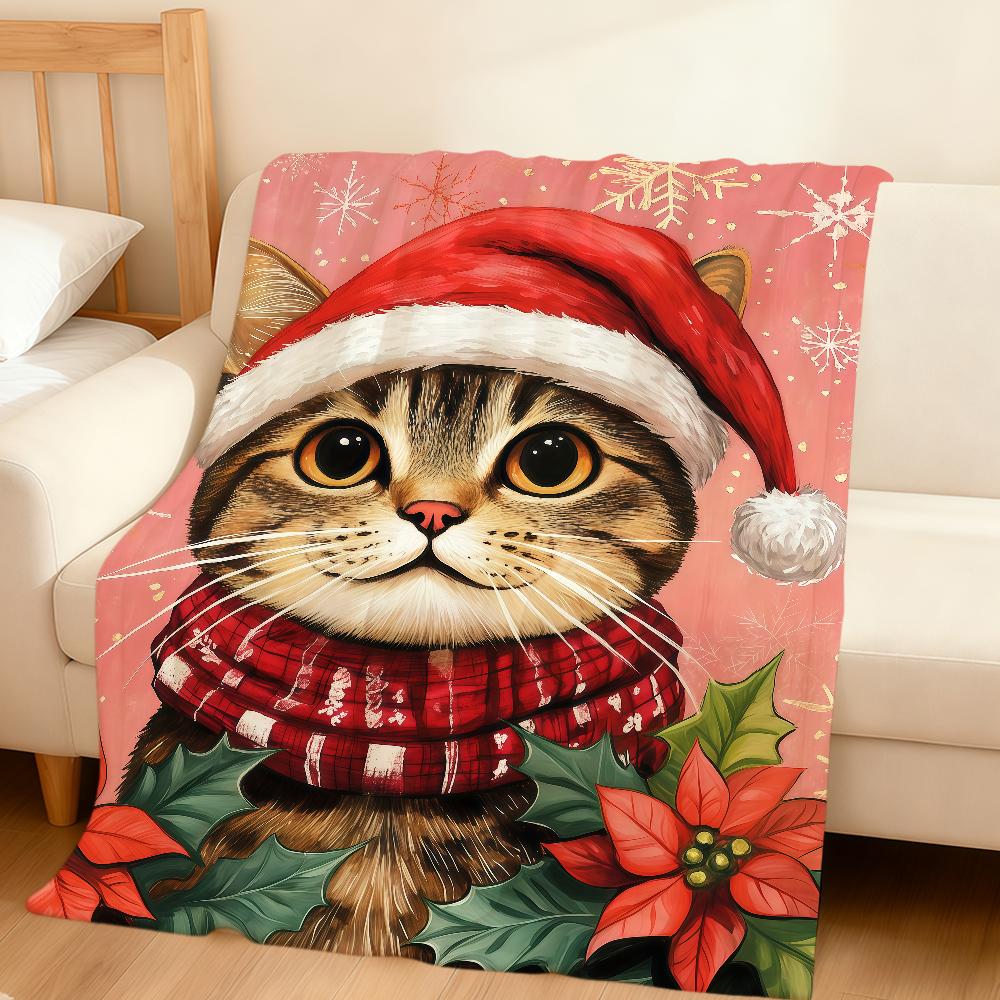 Cute Cartoon Christmas Kawaii Cat Flannel Soft Warm Plush Blanket for Sofa Living Room Pet Hogar Bedroom Gift Home Car Portable