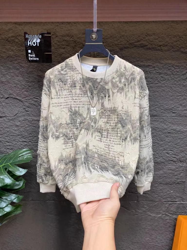 Herren Trendy Glitzer Ripped Hoodie: Lässiges Rundhals-Langarmshirt für Frühling/Herbst