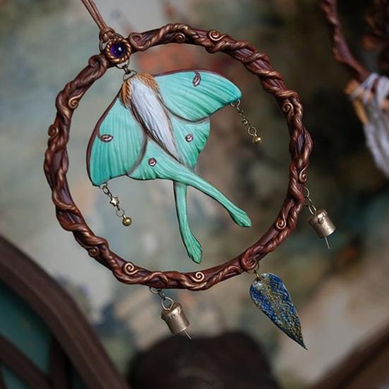 Handcrafted Moth Hanging Decoration Metal Elf Wall Hanging Sculpture Nature Inspired Artistic Pendant for Home Door Window Decor