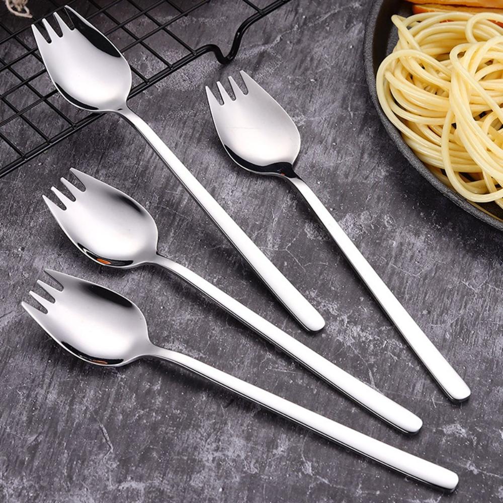 Picnic Long Handle Stainless Steel Dinnerware Outdoor Salad Forks Flatware Dessert Spoons Spork