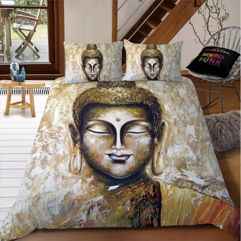 Buda Nevresim Takımı Renkli Taş Buda Yüzü Tek Kişilik Yatak Takımı Gençler Yetişkinler İçin Kraliçe King Çift Kişilik Boyut Polyester Yorgan Kılıfı