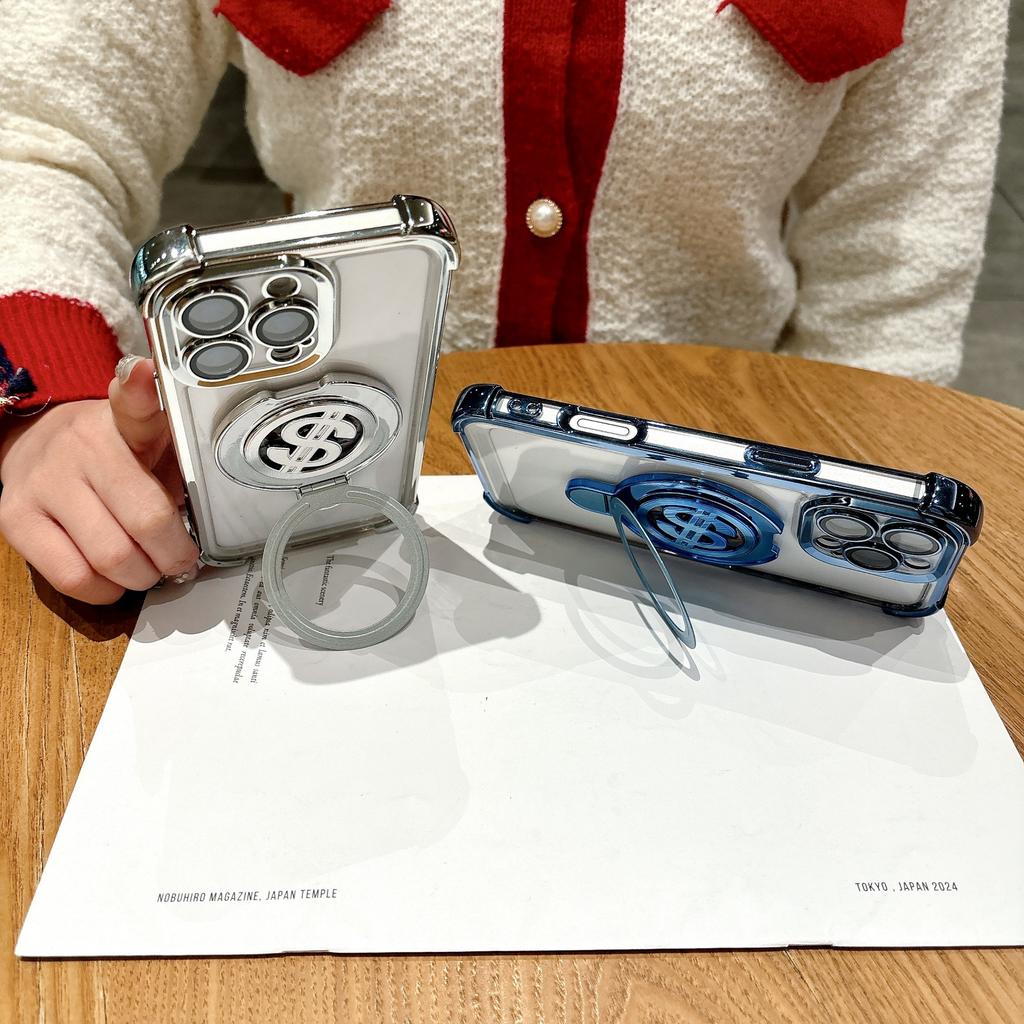 Applicable To IPhone16 Mobile Phone Case 16E Magnetic Metal Bracket Apple 15promax Four Corner Airbag Anti-fall Cover