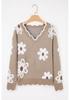 2025 Autumn Sweet Floral V-Neck Loose Sweater for Women