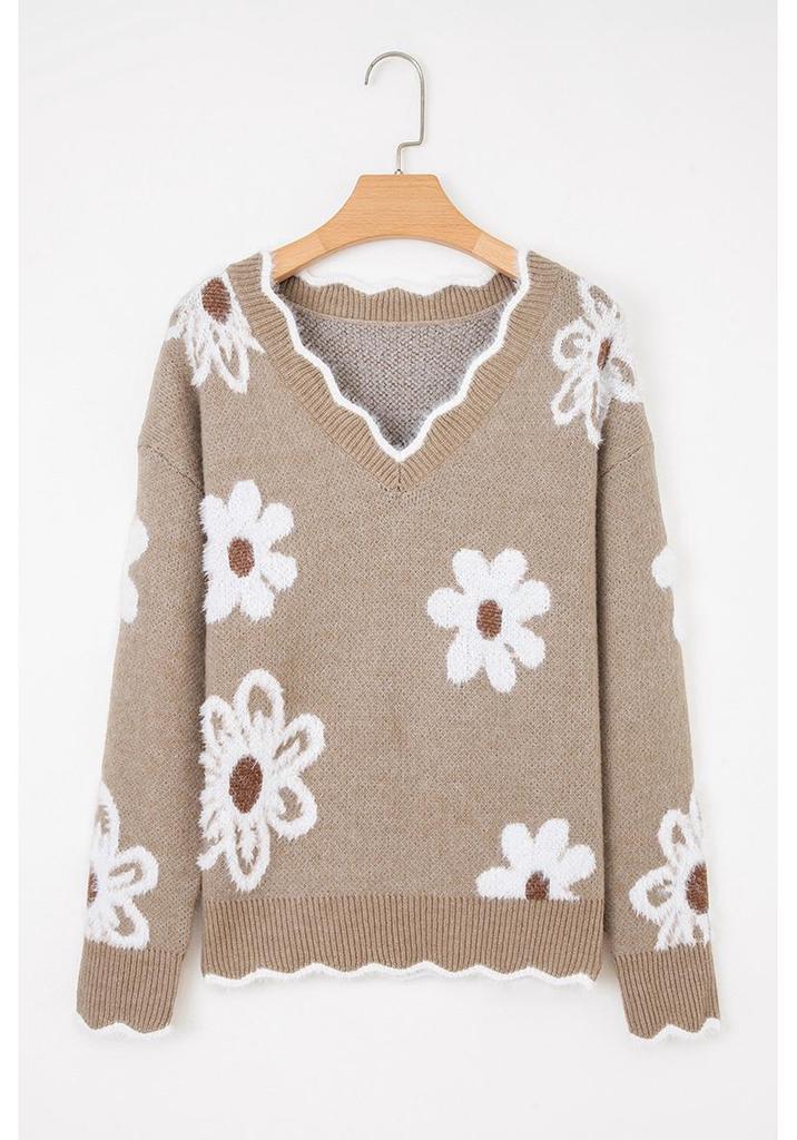 2025 Autumn Sweet Floral V-Neck Loose Sweater for Women