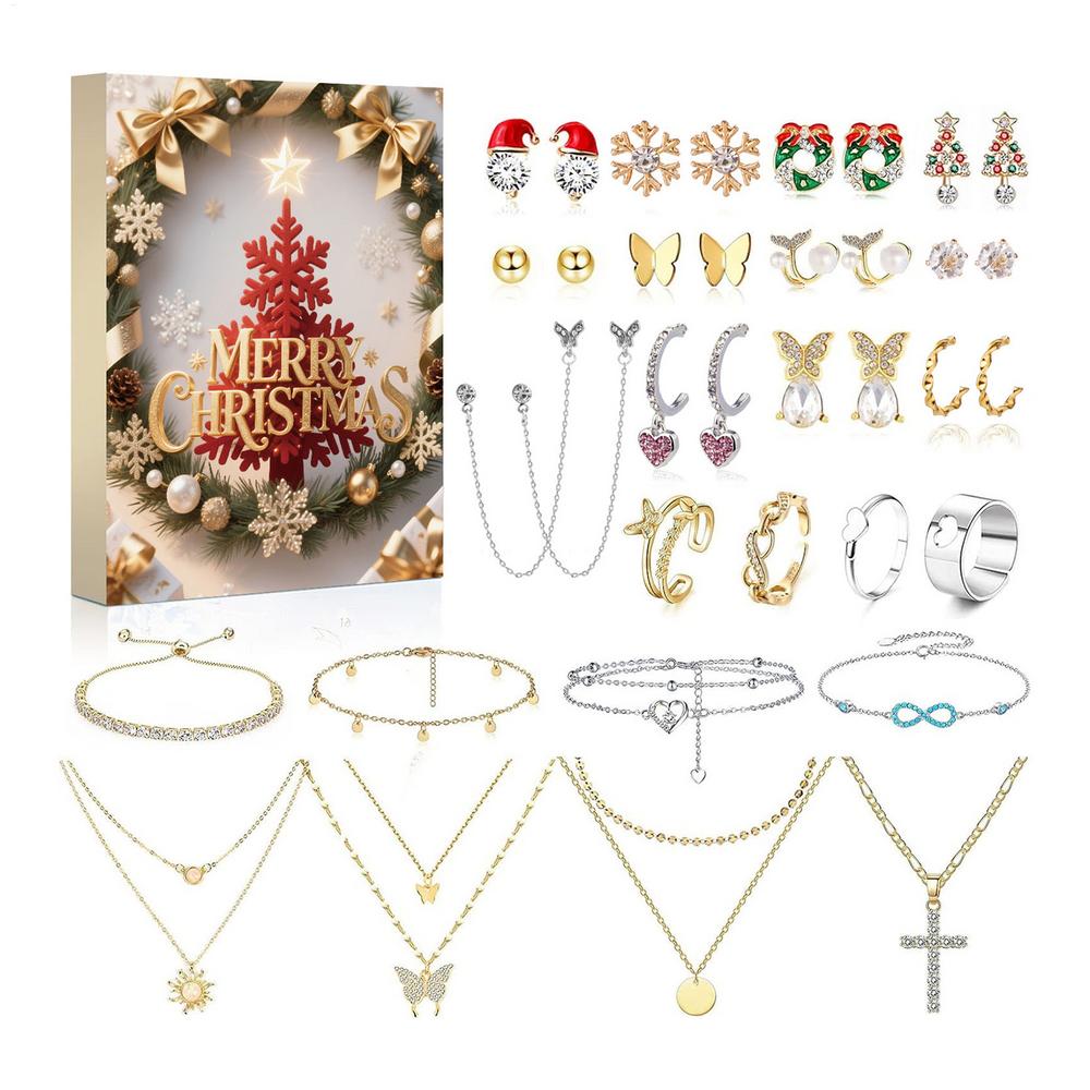 Christmas Jewelry Calendar Advent 24-Day 2025 Christmas Advent Girls Earring Bracelet Set Holiday Calendar for Women Girl