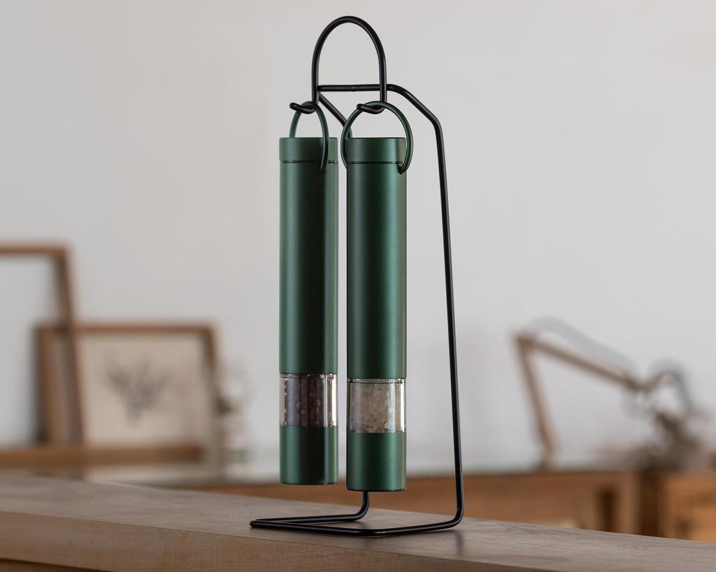 ±0 Plus Minus Zero Electric Mill (Set of 2) - Brand 20th Anniversary Special Set (Green) - Includes Original Stand and Silicone Cap