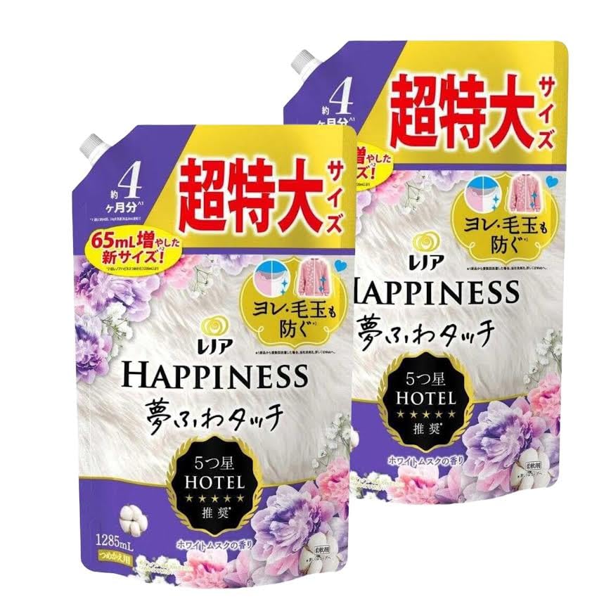 

Lenor Happiness Dream Fuwa Touch Fabric Softener [White Musk] (2 refills, 1285ml each)