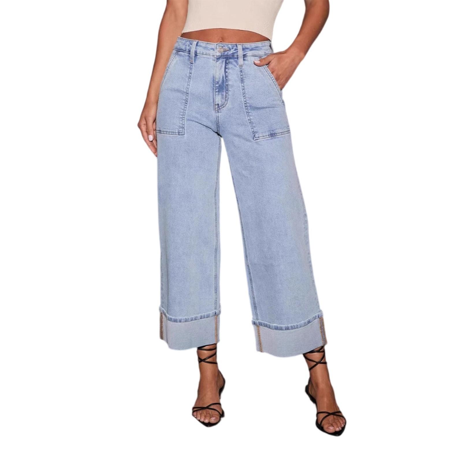 

Женские джинсовые классические универсальные модные брюки с высокой талией L светло-синий