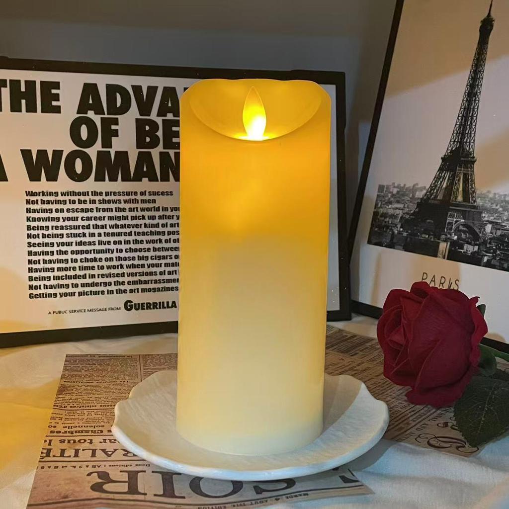 LED Flickering Simulated Candle Lights - Slanted Plastic Cylindrical Design for Weddings and Bars