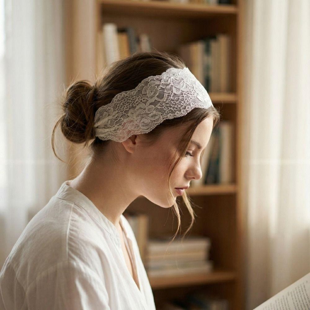 Fashion Hollow-Out Mesh Lace Headband Elegant Lightweight Lace Headscarf Breathable Solid Color Headwrap Cap Lady Girls Headwear