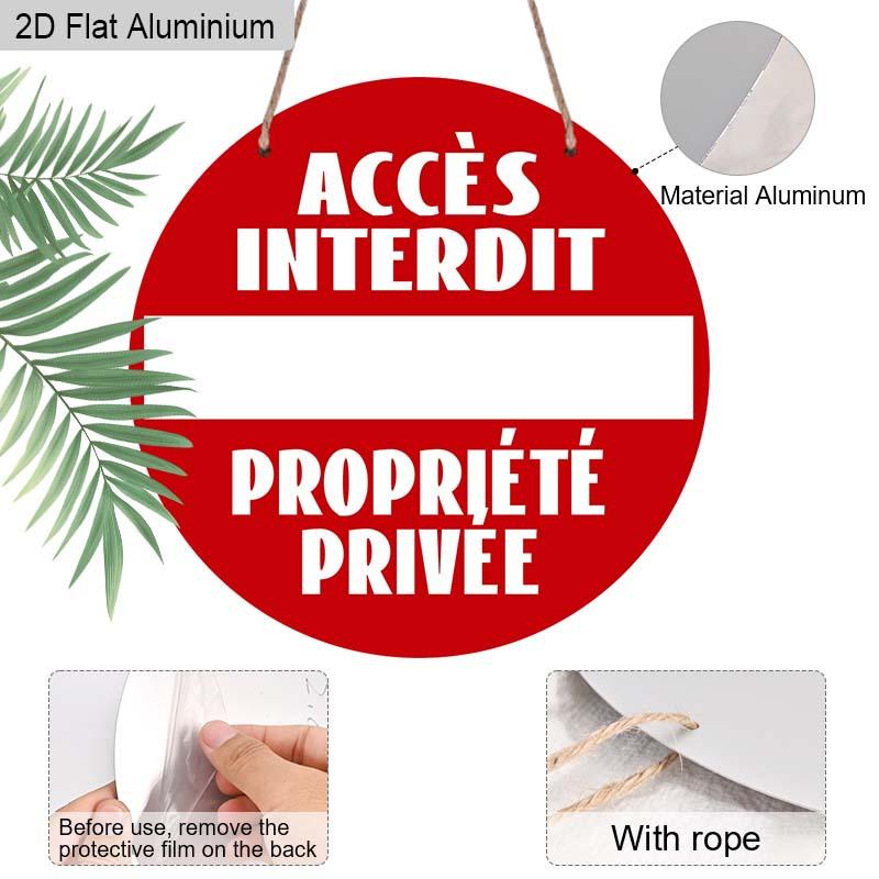 2D Flat 1pc Warning Aluminum Decoration Plaque, "Accès Interdit Propriété Privée" Lettering Sign, Gate Security Decor, Yard Security Decor, Home