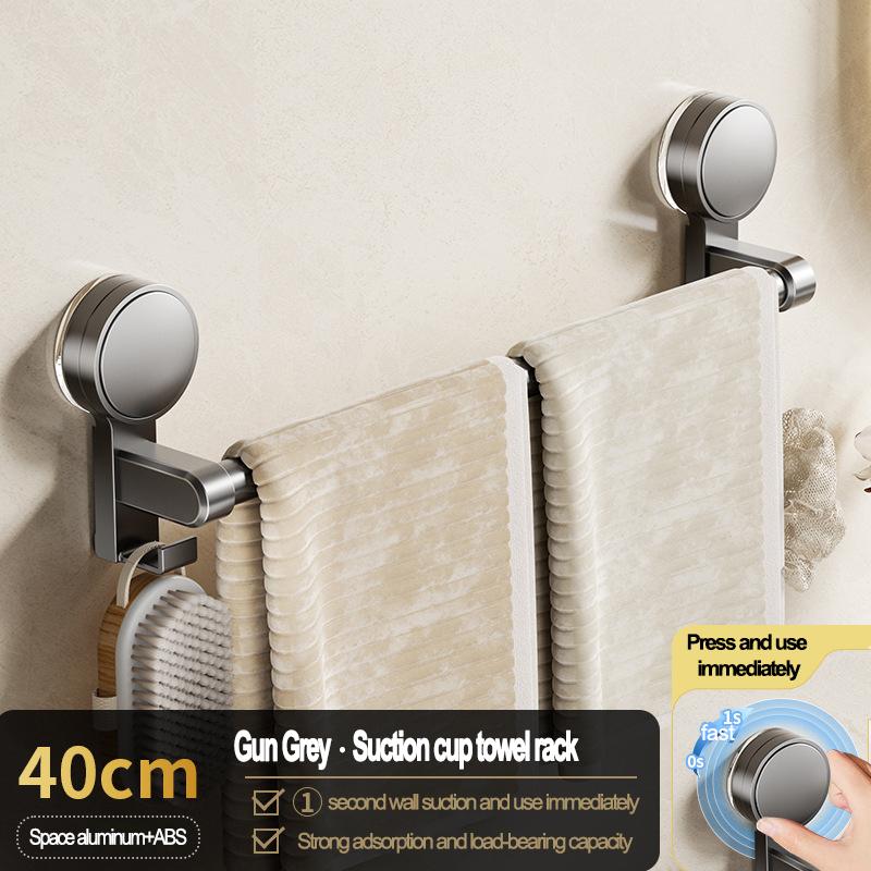 Strong Suction Cup Towel Bar Stainless Steel Bathroom Towel Rack No Drill 10KG Heavy Duty Waterproof for Bathroom/Kitchen