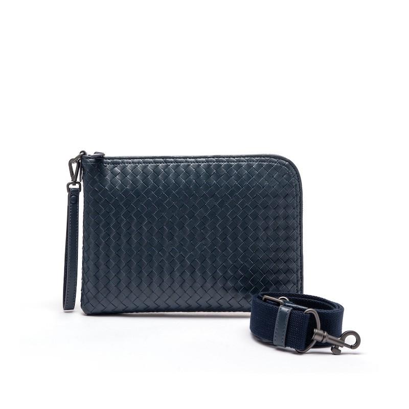Mens Genuine Leather Woven Handheld Crossbody Bag Daily Commute Black Gray Navy Coffee Beige