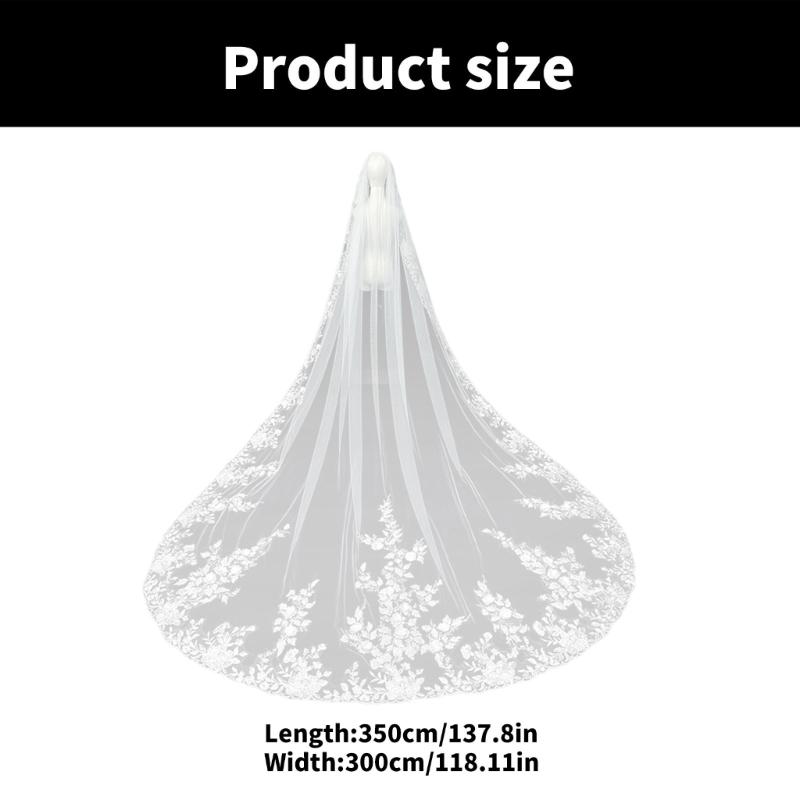 Handgjord Spets Bröllopsvepa Bekväm Slöja Glittrande Elegant Slöja Lätt Vikt för Elegant Brud
