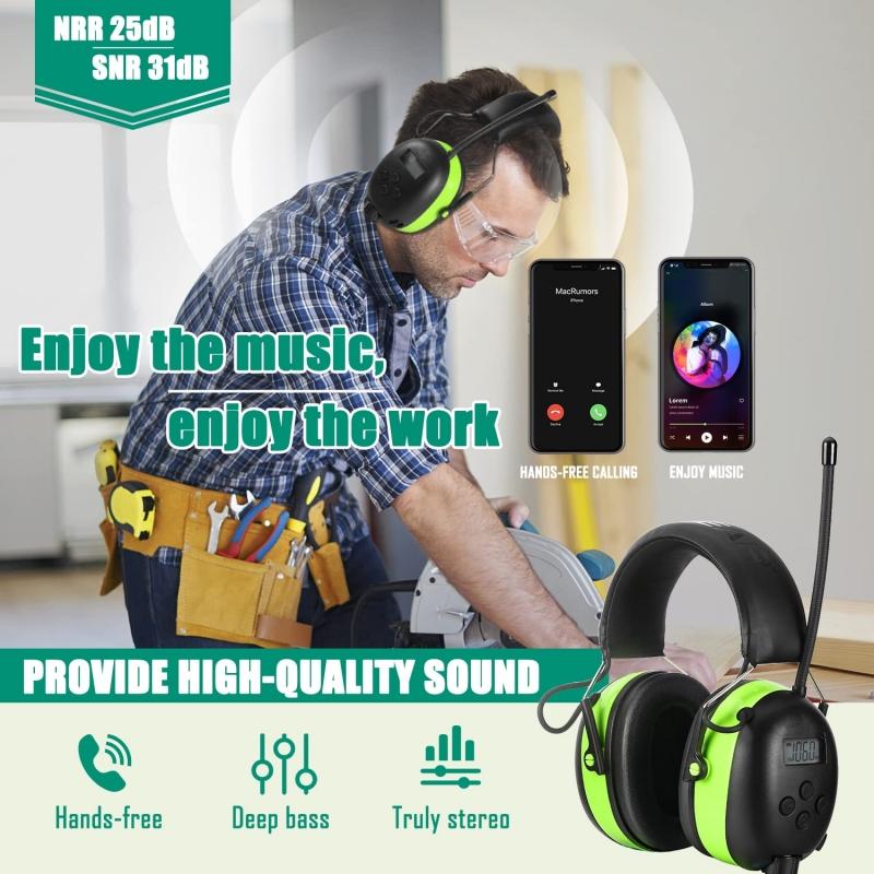 Auriculares de Protección Auditiva Bluetooth 5.4 25dB NRR Orejeras de Seguridad Manos Libres con Música Teléfono para Cortar el Césped, Talleres