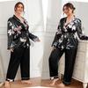 Plus Size Pajamas Women's Cardigan Tie Sleeping Robe Sleeping Pants Suit Casual Loose Home