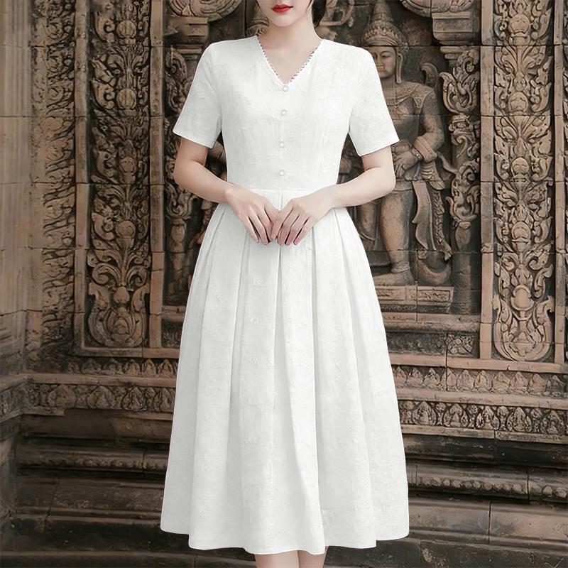 

ZANZEA Женское повседневное элегантное платье с V-образным вырезом, свободное, с коротким рукавом M белый