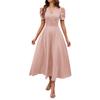 Spring and summer women's fashion temperament high waist solid color waist short-sleeved dress