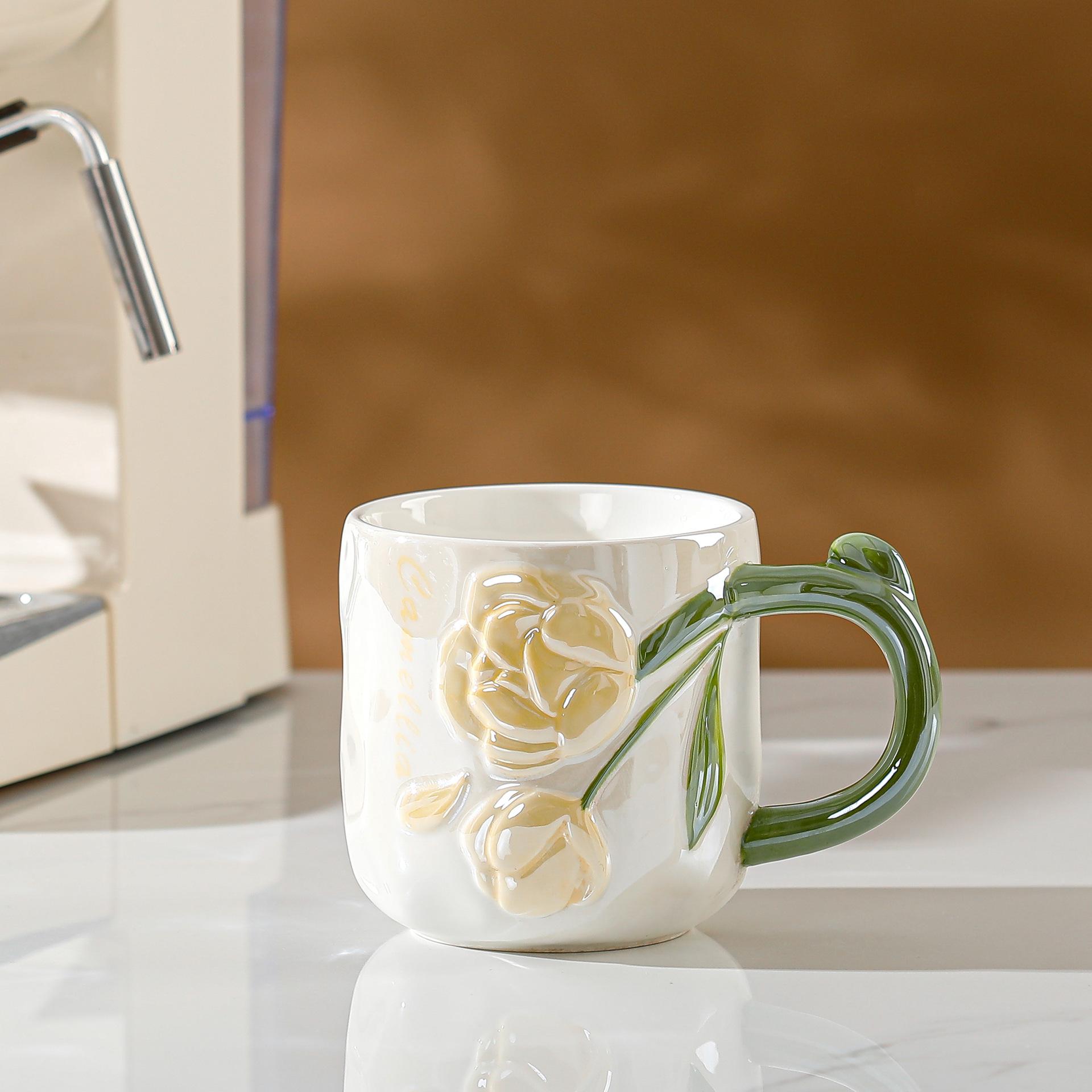 

Ins Style Flowers Personalized Household Mug High value Ceramic Cute Office Breakfast Water Cup Girls Gift 450ML