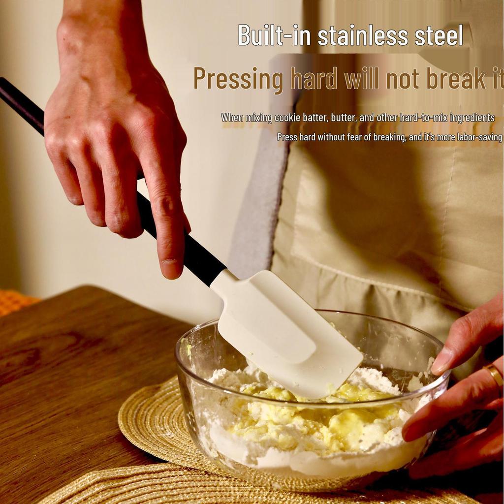 Silicone Spatula Set with Wooden Handle - Heat Resistant, Food Grade for Baking and Cake Cream.
