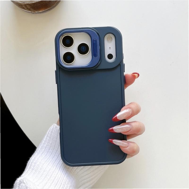 Fashion Fluorescent Candy Color Hide Lens Stand Phone Case For iPhone 17 Air 16 E 15 14 13 Pro Max Plus Bracket Anti-fall Cover