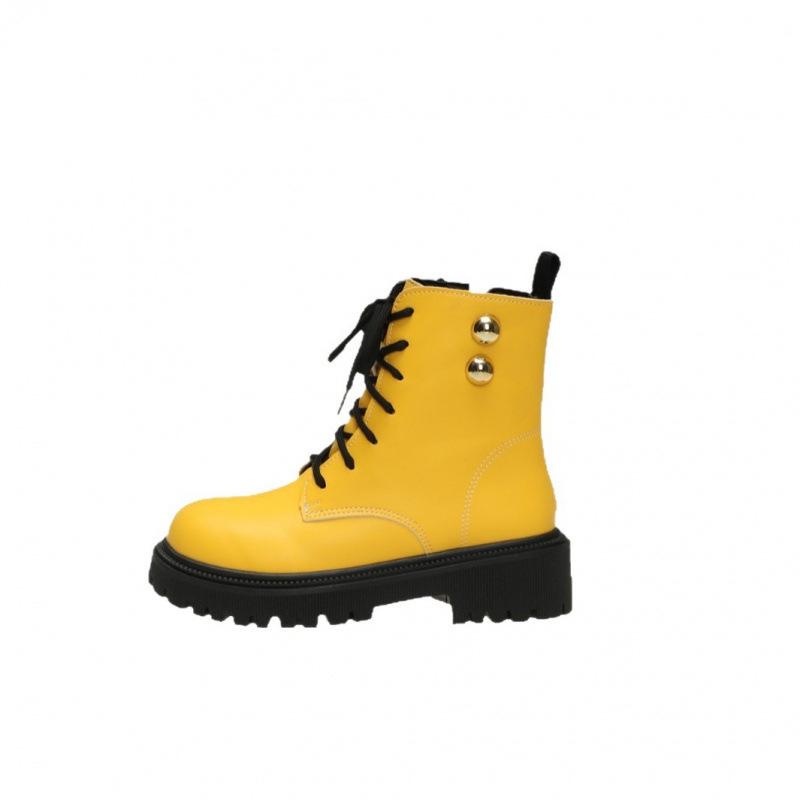 British Martin Boots Spring New Thick-soled Lace-up Short Boots Large Size Thick-heeled Locomotive Boots Rivets