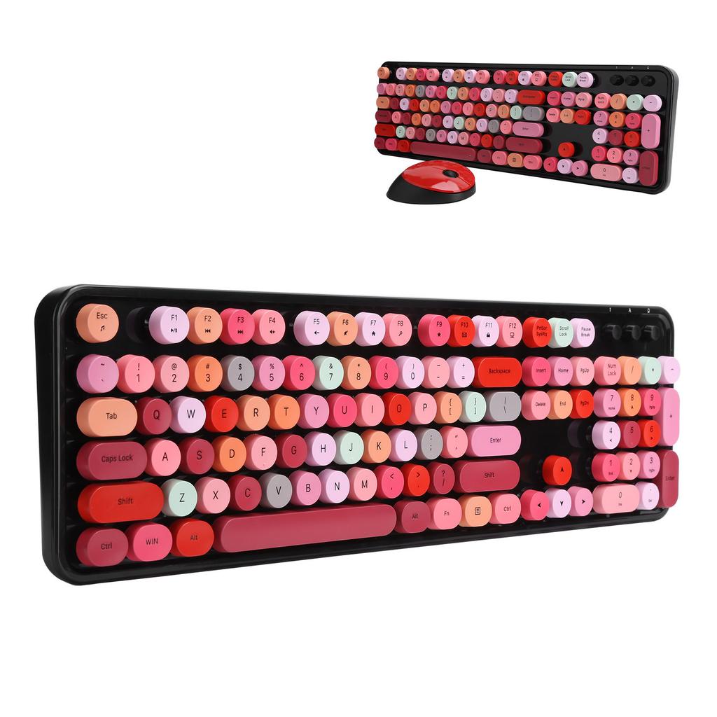 2.4Ghz Wireless 104 Key Keyboard and Mouse Set Desktop Cute Keyboard for Computer(Black Red Mixed Color )